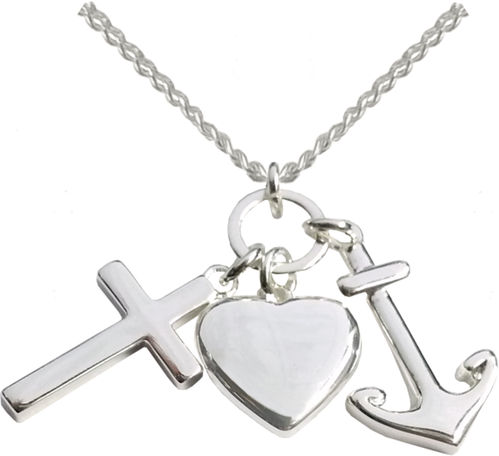 Halskette mit Kreuz-, Herz- und Ankeranhänger